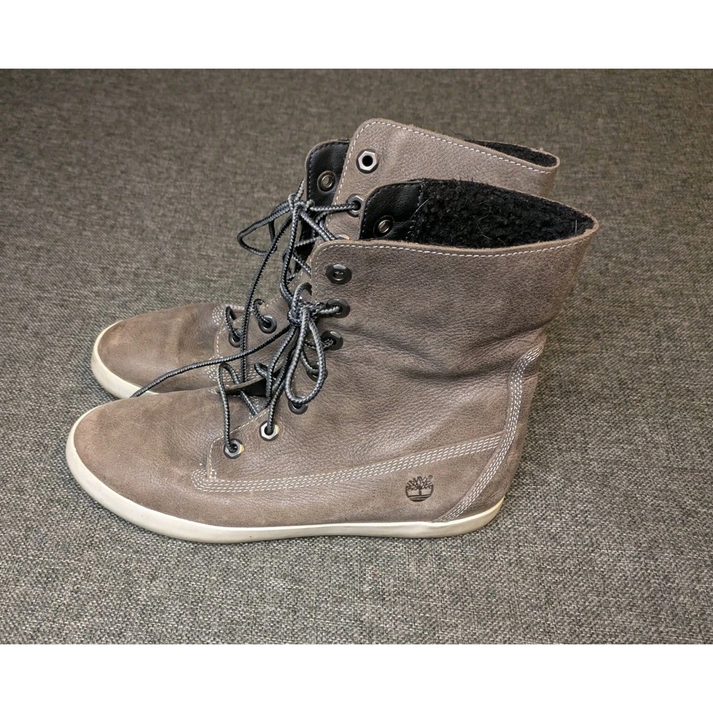 Timberland Dark Leather Waterproof Women High Top Shoes Size 8 US Lined Boots